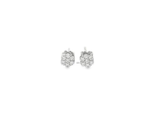18K White Gold Floral Stud Earrings with Pavé-Set Natural Diamonds